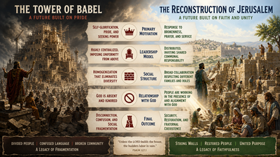 Diagram of Tower of Babel vs Book of Nehemiah